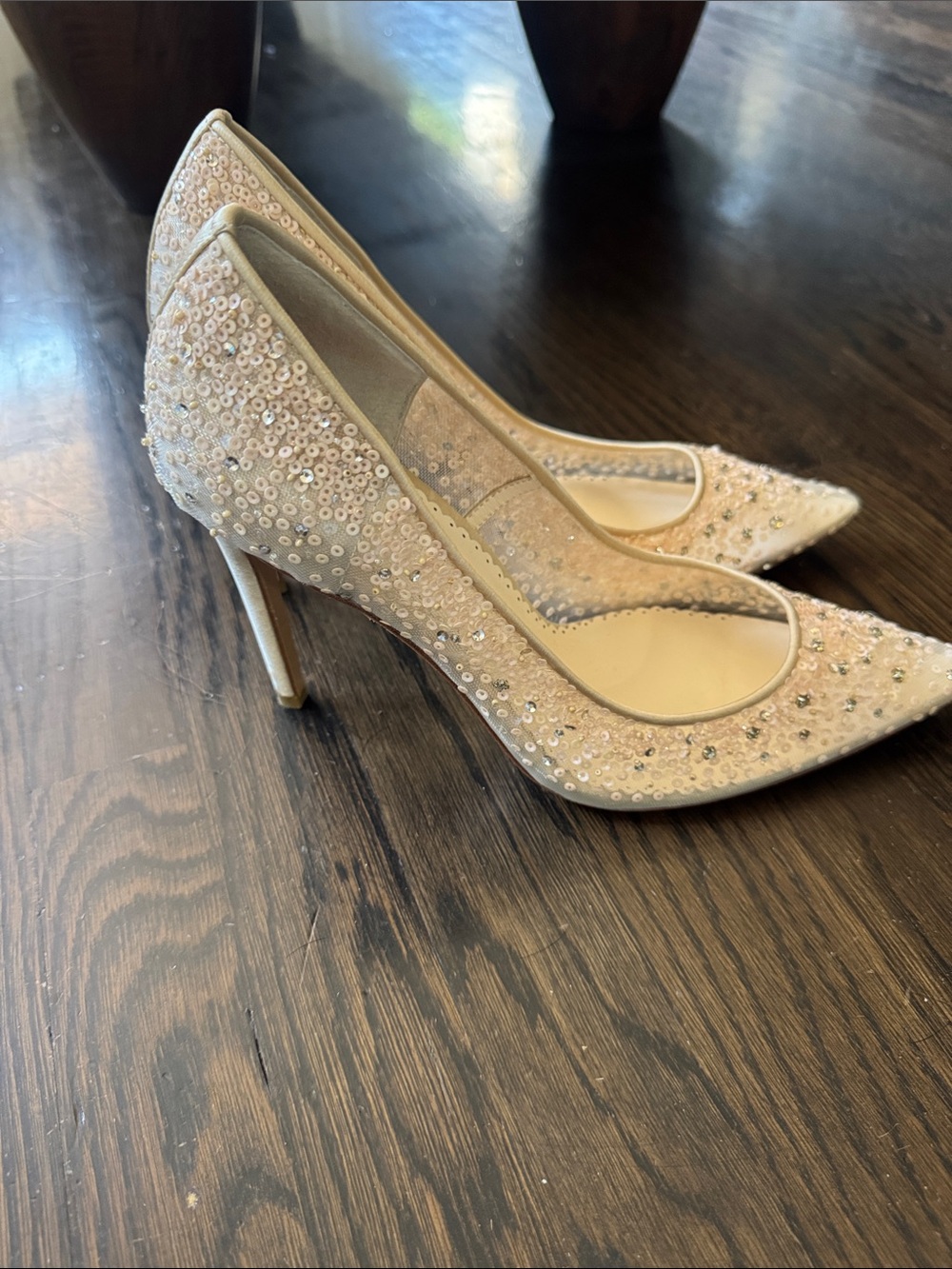 Bella Belle ELSA IVORY Illusion Mesh Ivory Sequin Heels - Picture 3 of 6